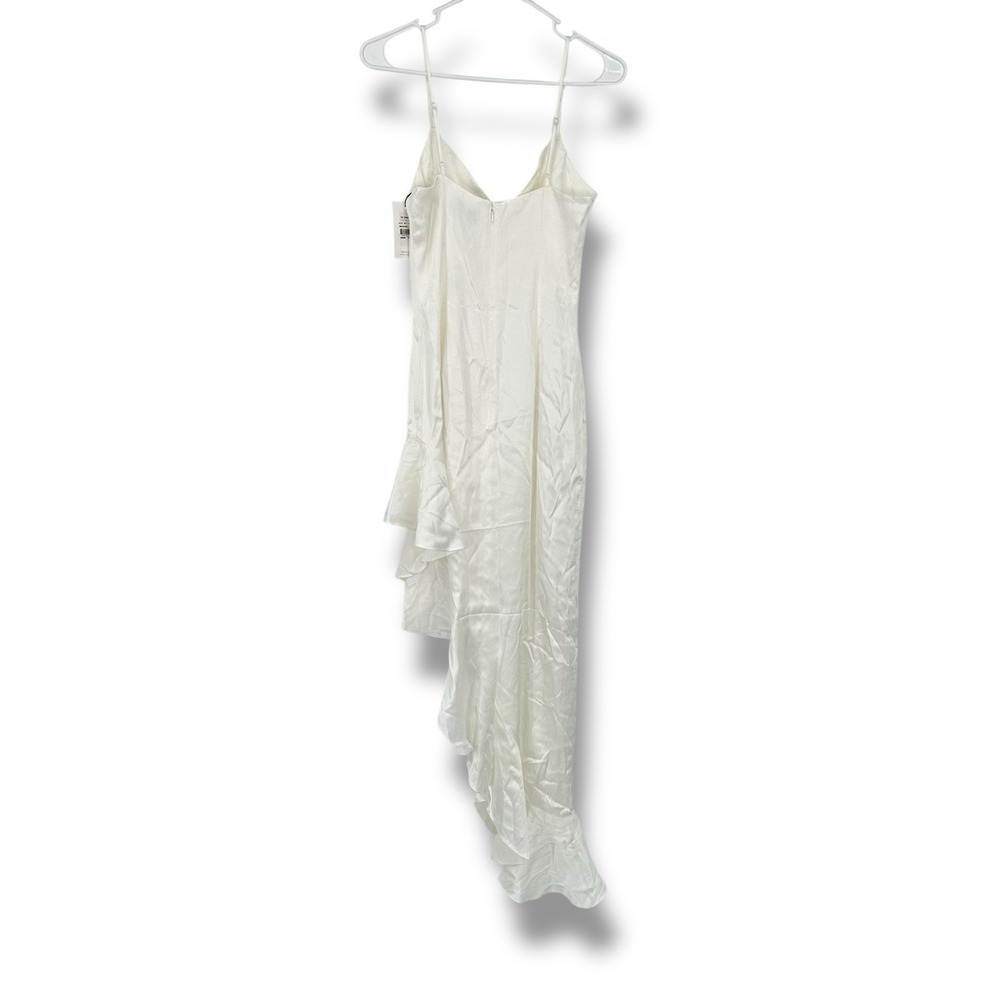 Bardot Ember Midi Dress XS Ivory Satin Slip Asym Ruffle Bridal Coquette NWT - Picture 5 of 16